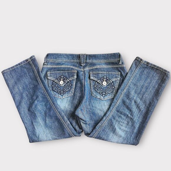 Democracy Jeans Womens 6 Blue Itty Bitty Bootcut Stretch Denim Mid Rise - Picture 1 of 10